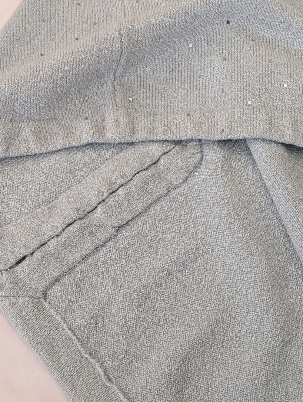 St John Evening Marie Gray Sparkle Pale Blue Knit Asian Midi Sheath Dress Sz 10 - Picture 11 of 15
